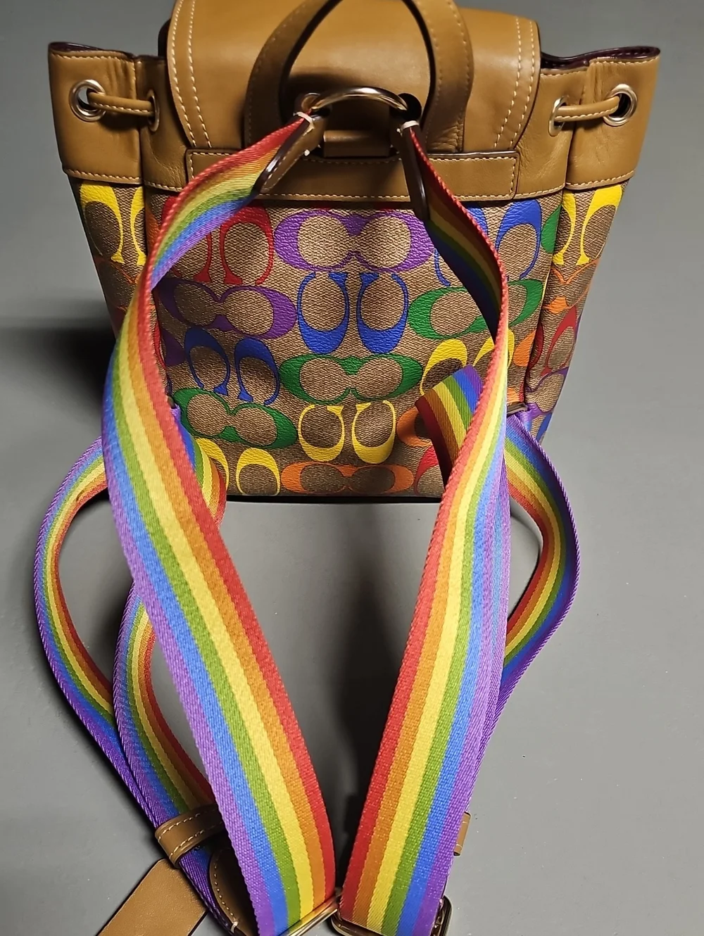 Coach C4097 Pennie Backpack 22 In Rainbow Signature Canvas Saddle / Multicolor